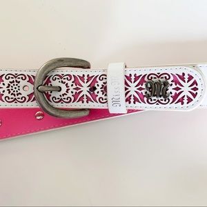 Miss Me Pink & White Leather Belt
